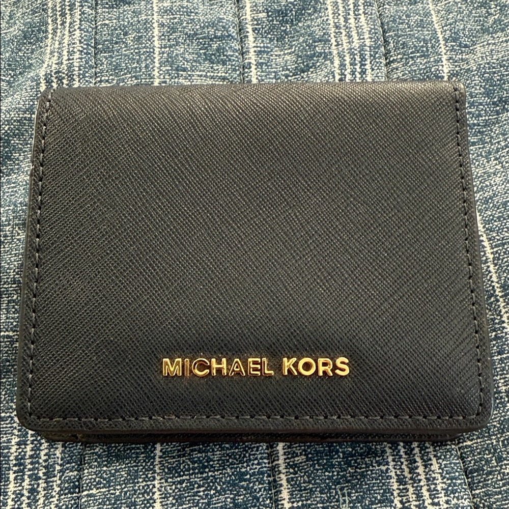 Michael Kors Navy Wallet with Gold Logo